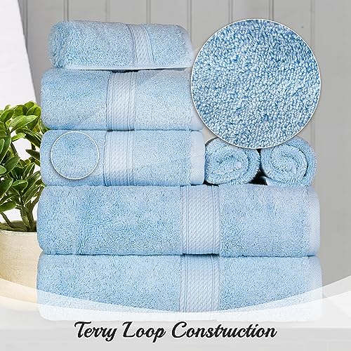 BNM Madeline Egyptian Cotton Heavyweight Towels, Ideal for Shower, Spa, Hotel, 800 GSM, Face/Washcloths, Hand Towels, Bath Towels, Highly-Absorbent, Luxury , 9 Piece Towel Set, Light Blue - color: Light Blue, size: 9-Piece Towel Set