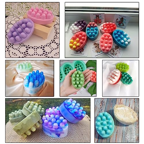 2Pcs Silicone Massage Bar Soap Molds, Handmade Soap Molds for Soap Making, 3D Hair Comb Ice Mold Scalp Massager, Hair Brush Soap Bar Silicone Mold, Food Grade Soap Mould Massage Moulds - color: Pink, Blue