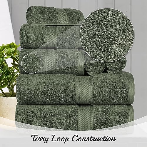 BNM Madeline Egyptian Cotton Heavyweight Towels, Ideal For Shower, Spa, Hotel, 800 GSM, Face/ Washcloths, Hand Towels, Bath Towels, Highly-Absorbent, Luxury Basics, 9 Piece Towel Set, Forest Green - color: Forest Green, size: 9-Piece Towel Set