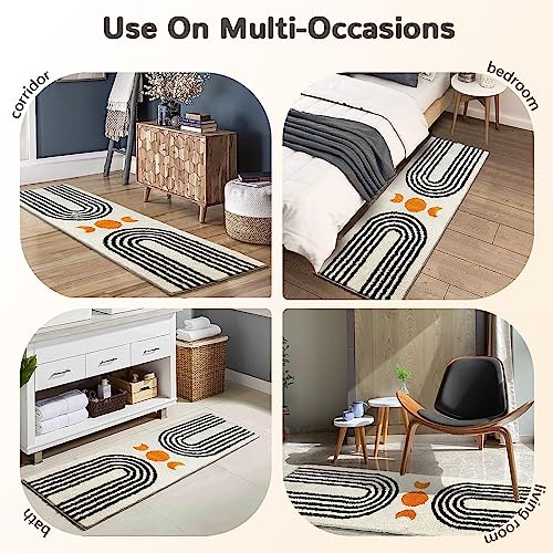 Boho Bathroom Runner - 20"x47" Long Abstract Bath Mat, Soft Plush Fluffy Non Slip Washable Beige Rug for Bedroom/Hallway - color: Beige, size: 1'8" x 3'9" (Rectangular)