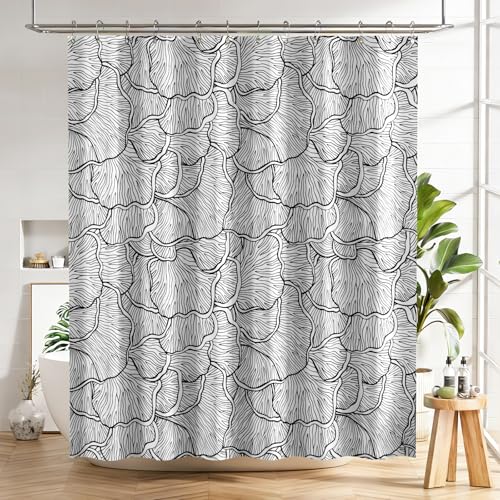 AmazerBath Black and White Shower Curtain, Bathroom Shower Curtain with 12 Shower Curtain Hooks, Rustic Fabric Black and White Shower Curtain Set, 72x72 Inches - color: B- Black and White Patterns+12 Metal Hooks, size: 72"W x 72"L (Pack of 1)