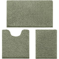 HOMEIDEAS 3 Pieces Bathroom Rugs, Ultra Soft Non Slip Absorbent Chenille Toilet Bath Mat Set (Sage Green) - color: Green-sage Green, size: 17"x24"+20"x32"+U Shape 20"x24"