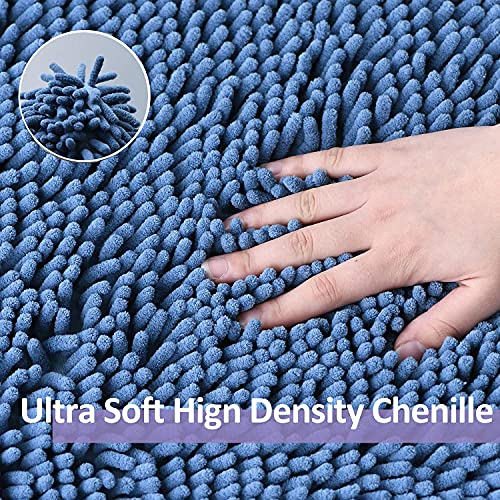 RUN HELIX Blue Bathroom Rugs Sets 4 Piece with Toilet Lid Cover, Non Slip Bathroom Mats Extra Soft Chenille Bath Rugs Absorbent Shaggy Rugs Perfect Plush Mats U-Shaped Toilet Rug Bathoom Set - color: Dark Blue, size: 1'8" x 2'8" (Square + oval + U-shape)