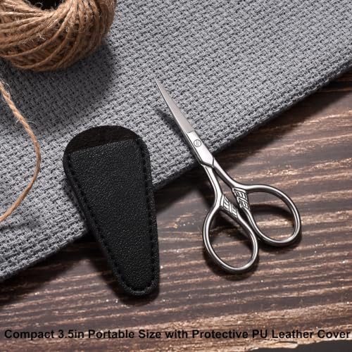 Small Precision Scissors, 3.5in Beauty Grooming Kit | Stainless Steel, Multi-Purpose Travel Tools for Facial Hair, Eyebrow, Eyelash, Beard, Moustache Trimming, with PU Sheath - color: Stainless Steel Color
