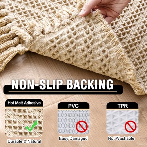 H.VERSAILTEX Waffle Bath Mat Super Absorbent Boho Bath Mat Non Slip Bath Rugs for Bathroom Floor Machine Washable Dry Fast Bathroom Rugs with Tassels (47 x 17 Plus 17 x 24 Inches, Vanilla) - color: Vanilla, size: 47" x 17" Plus 17" x 24"