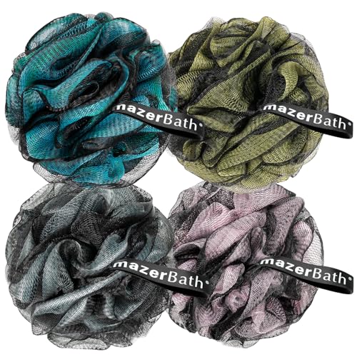 AmazerBath Charcoal Loofah Sponge, Shower Loofah 60g/PCS - Body Scrubber Loofa Set of 4 - Charcoal Blue, Gray, Pink & Army Green, Bath Sponge for Men and Women - style: Charcoal Blue, Gray, Pink & Army Green (60g)
