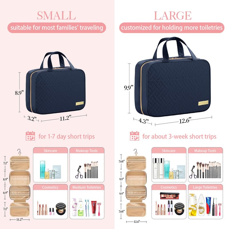 HOTOR Travel Toiletry Bag w/Hanging Hook - Spacious Toiletry Bag Essentials for Women & Men, Makeup Bag/Big Comparment, Waterproof for Travel Accessories, Medium, Navy Blue - color: Navy Blue, size: Medium