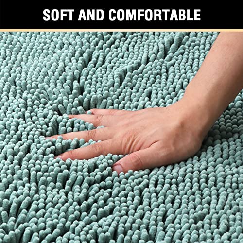 H.VERSAILTEX Original Shaggy Chenille 2 Piece Bath Rug Set, 20x20 Square U-Shape Contoured Toilet Mat & 32x20 Carpet Rug, Machine Wash/Dry Mats, Soft, Plush Rugs for Tub Shower (Eggshell Blue) - color: Duckshell, size: 20" x 32" Plus 20" x 20"