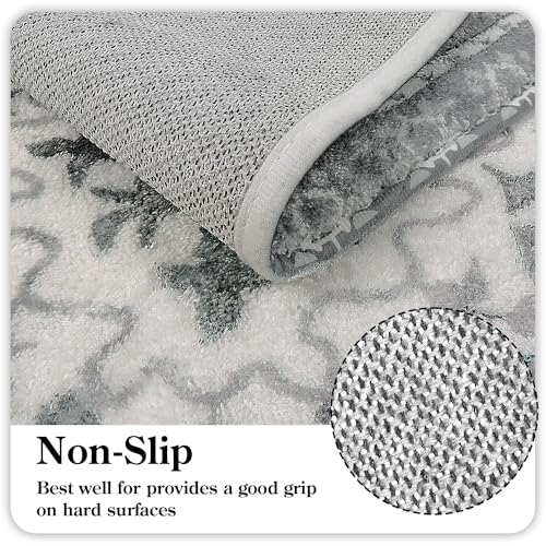 Uphome Boho Vintage Bathroom Rugs Gray Non-Slip Soft Bath Mat Machine Washable Oriental Small Bath Rug Traditional Tribal Floral Bath Mats for Sink Shower Doorway Tub, 18x25 inch - color: Grey, size: 18x25 inch