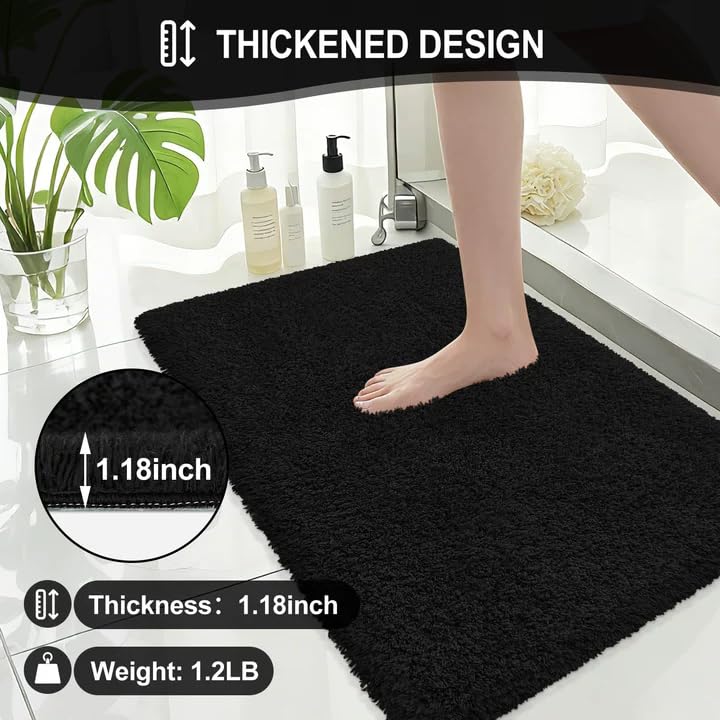 Bathroom Rugs 36"x24", Fluffy Soft Thick Absorbent Bath Mat Rubber Backing Quick Dry, Machine Washable Bath Mats for Bathroom Tub, Floor, Shower, Bedroom Home Decor Accessories, Black - color: Black, size: 36" x 24"