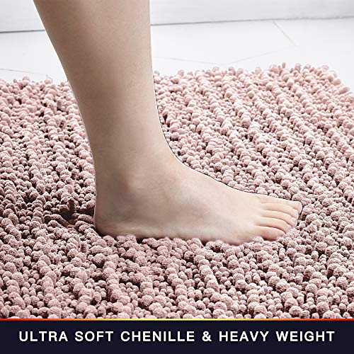 Walensee Bathroom Contour Rug Non Slip Toilet U Shaped Bath Mat (20x24, Dusty Pink) Water Absorbent Super Soft Shaggy Chenille Machine Washable Dry Extra Thick Perfect Absorbant Best Plush Carpet - color: Dusty Pink, size: 20"x24" Contour Rug