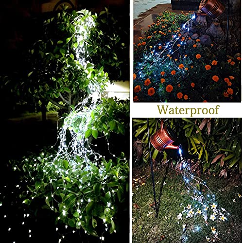 ANGMLN Solar Garden Lights Outdoor, Solar Watering Can Lights Garden Decor Gifts for Grandma Mom, Waterproof Hanging Lantern with String Lights Yard Decoration (Cool White-No Can) - color: Cool White Waterfall