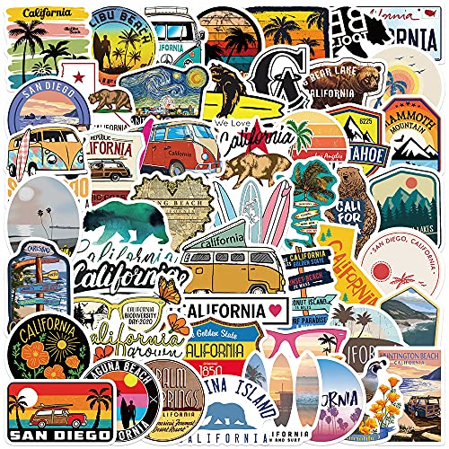 50 Pcs California Stickers Set - Waterproof Vinyl Stickers for Water Bottles, Laptops, Bikes, Cars, Skateboards - style: California