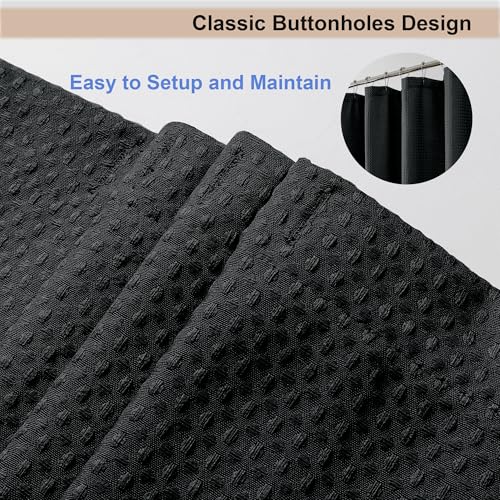 OWENIE Black Waffle Weave Fabric Shower Curtain, Textured Heavy Cloth Shower Curtains for Bathroom, Water Repellent Soft Hotel Spa Luxury Elegant Bath Curtain, Machine Washable, Black, 72x78 Inch - color: Black, size: 72"W x 78"L (Pack of 1)