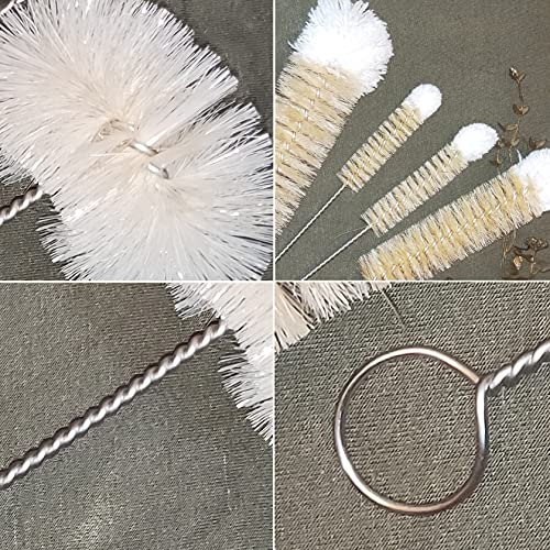 NewFerU Stainless Steel Soda Bottle Cleaning Brush Set in Natural Boar Bristle Wool Tip Long Handle, Flexible Bendable Thick Wire Cleaner for Narrow Neck Water Baby Bottles Straw Pipe Tube Flask (5)