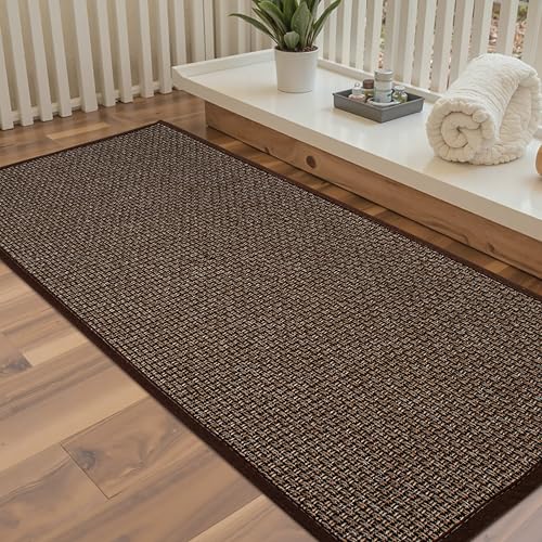 Long Bathroom Rugs Runner Bathroom Mat Quick Dry Machine Washable Bathroom Rugs Ultra Thin Door Mat, 17" x 47" - color: Black Brown, size: Runner(17"x47")