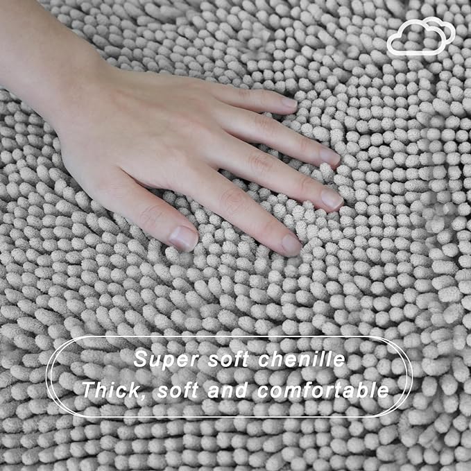 U-Shaped Toilet Rug, Chenille Contour Bathroom Mat, Non-Slip PVC Backing, Machine Washable, 20x20, Light Grey - color: Light Grey, size: 1'8" x 1'8" (20"x 20"U)
