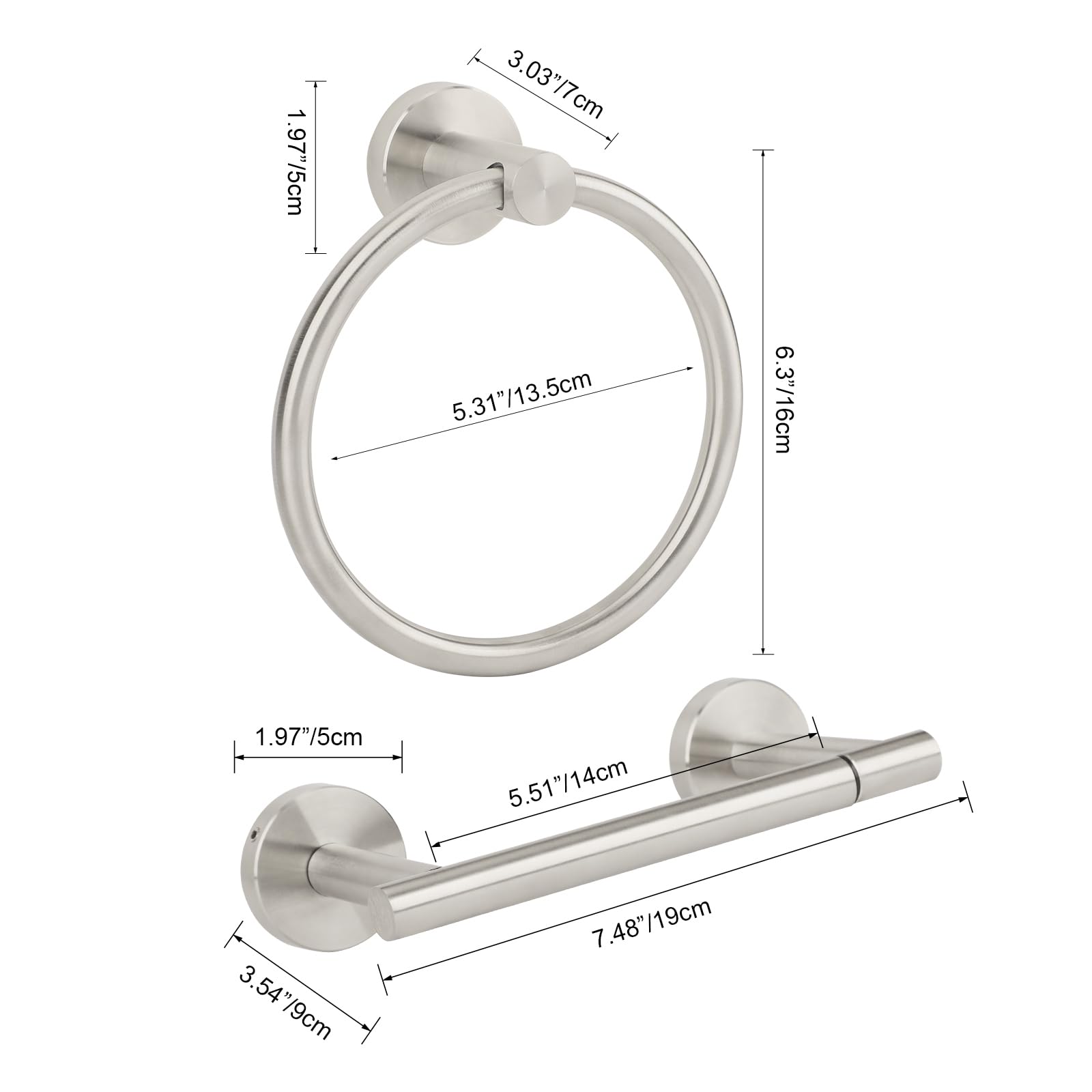 Brushed Nickel Toilet Paper Holder Set, Stainless Steel Towel Ring, Double Post Pivoting Toilet Paper Holder and Hand Towel Holder Set for Bathroom, Bathroom Hardware Accessories Set - color: Brushed Nickel