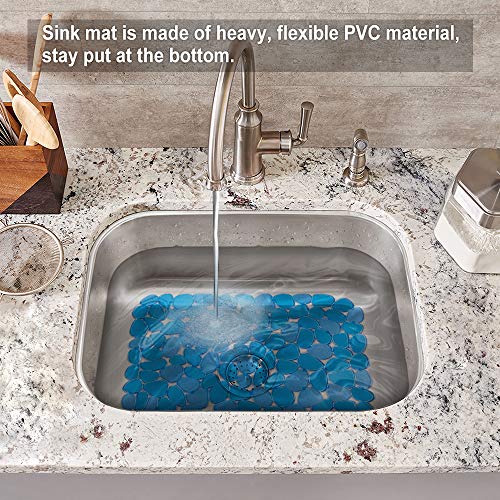 Bligli Pebble Sink Mat for Stainless Steel/Ceramic Sinks, PVC Eco-Friendly Sink Protectors Mats for Bottom of Kitchen Sink, Dish Drying Mat for Dishes and Glassware, 15.7 x 11.8 inch, Blue - color: Blue