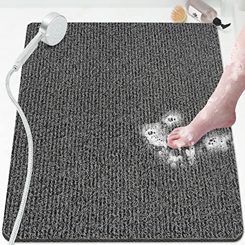 Shower Mat Bathtub Mat Non-Slip,32x24 inch, Soft Tub Mat with Drain,PVC Loofah Bath Mat (Phthalate Free) for Tub and Bathroom,Quick Drying,Black - color: Black, size: 32" x 24" (Rectangular)