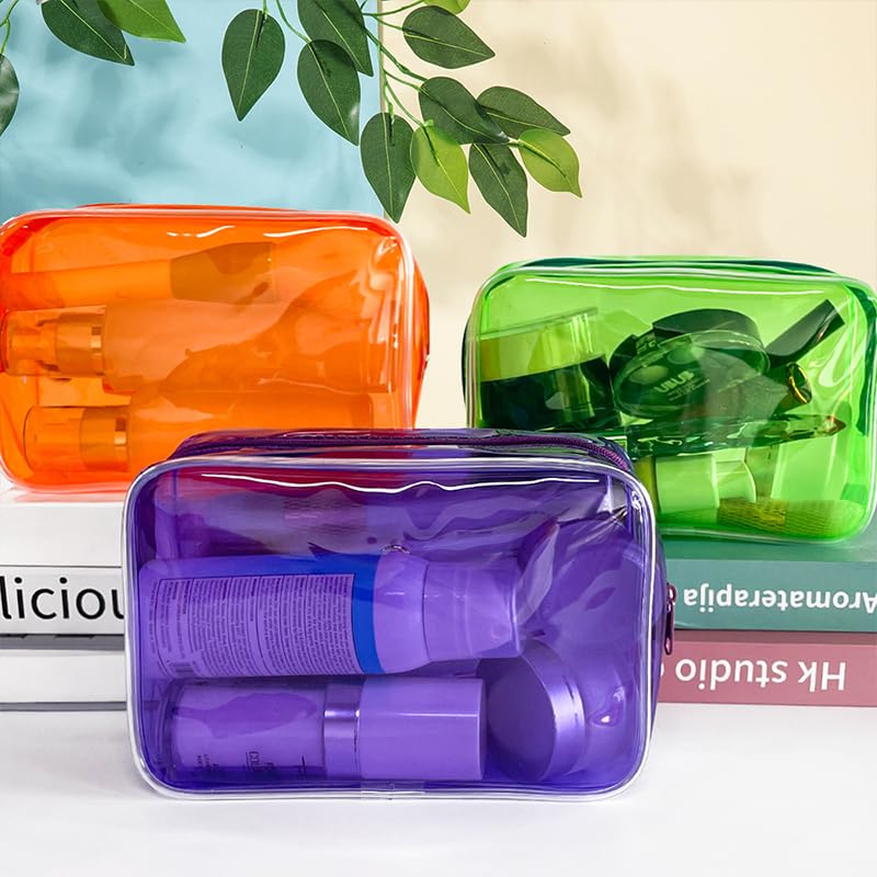 Neon TSA Approved Clear Toiletry Pouch, 7"x2.3"x4.7" Size, PVC Travel Makeup Bags for Toiletries, Transparent Cosmetic Bag for Women and Men Small (purple) - color: purple