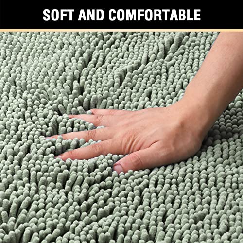 H.VERSAILTEX Original Luxury Chenille Bathroom Rug Mat (32" x 20"/20" x 20"), Extra Soft & Absorbent Shaggy Rugs, Machine Wash/Dry, Perfect Plush Carpet Mats for Tub (Curved Set, Sage) - color: Sage, size: 20" x 32" Plus 20" x 20"