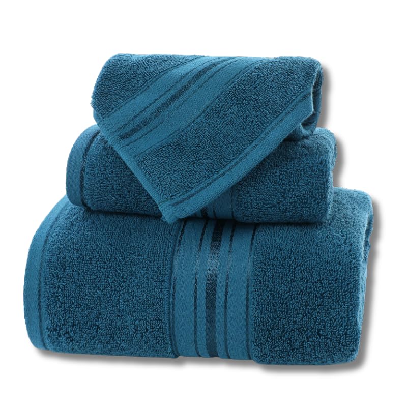 3-Piece Luxury Bath Towel Set, Super Soft Long-Staple Cotton, Bath Face and Hand Towels, Spa Hotel-Style for Bathroom and Daily Use (Blue)