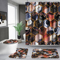 Poedist 4 Pcs Bathroom Shower Curtain Set,Purple Honeycomb Marble Bathroom Sets with Rugs(Bath Mat,U Shape and Toilet Lid Cover Mat) and 12 Durable Hooks - color: Brown