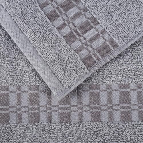Superior 3-Piece Cotton Towel Set, Geometric Design, Dobby Border, Plush Quick Dry Towels, Decorative Bathroom, Spa, Includes 1 Bath, 1 Hand, 1 Face Towel/Washcloth, Larissa Collection, Chrome - color: Chrome, size: 3 Piece Towel Set