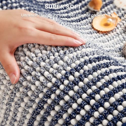 BSICPRO Bathroom Rugs Sets 3 Piece, Toilet Rugs U-Shaped Contour Bath Mat Set, Striped Absorbent Non Slip Chenille Shower Mat, Navy Blue - color: Navy Blue, size: 20"x32"+16"x24"+U Shape 20"x24"