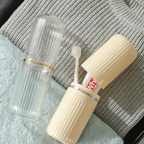 Travel Toothbrush Cup Case, Toothbrush Travel Container Portable Travel Toothbrush Holder Toothpaste Storage for School Camping Business Trip Bathroom (White,Yellow) - color: White,yellow