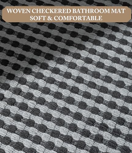 YIHOUSE Grey Bathroom Rugs Set 5 Pieces, Gray Checkered Absorbent Bath Mat Sets Quick Dry, Woven Soft Bath Rugs Non Slip, Thin Washable Rugs for Bathroom - color: Dark Grey, size: 5 Pieces