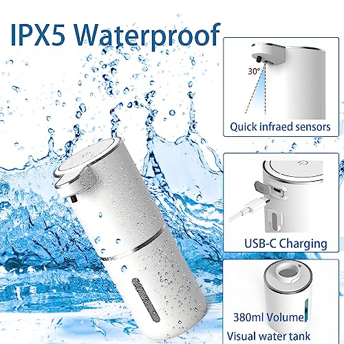 Automatic Liquid Soap Dispenser,Touchless Hand Soap Dispenser 13.5oz/400ml USB Rechargeabled Dispenser Electric,Wall Mounted 4 Levels Adjustable Soap Dispenser Pump for Bathroom Kitchen Dish Soap - color: White, style: Gel