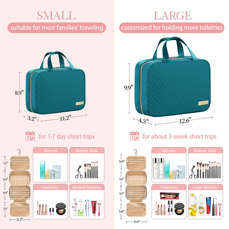 HOTOR Travel Toiletry Bag w/Hanging Hook - Spacious Toiletry Bag Essentials for Women & Men, Makeup Bag/Big Comparment, Waterproof for Travel Accessories, Medium, Teal - color: Teal, size: Medium