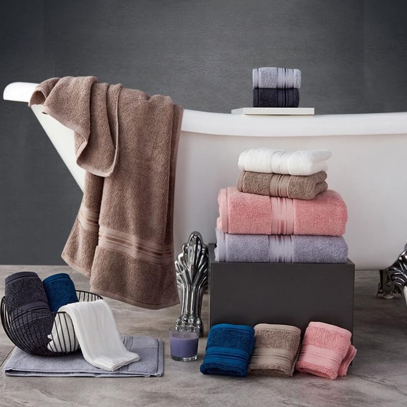 3-Piece Luxury Bath Towel Set, Super Soft Long-Staple Cotton, Bath Face and Hand Towels, Spa Hotel-Style for Bathroom and Daily Use (Blue)