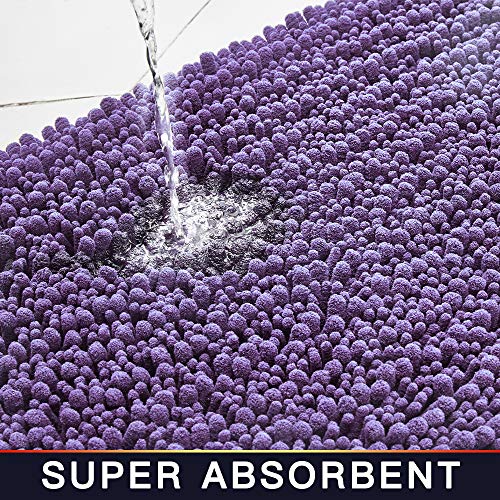 Walensee Bathroom Rug 2 Pieces Set Non Slip Bath Mat (20"x32" Plus 20"x32" Lavender) Water Absorbent Super Soft Shaggy Chenille Machine Washable Dry Extra Thick Perfect Carpet for Shower Floor - color: Lavender, size: 20"x32" plus 20"x32"