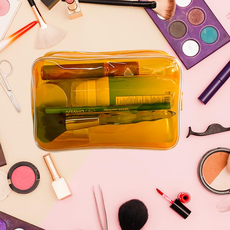 Neon TSA Approved Clear Toiletry Pouch, 7"x2.3"x4.7" Size, PVC Travel Makeup Bags for Toiletries, Transparent Cosmetic Bag for Women and Men Small (purple) - color: purple