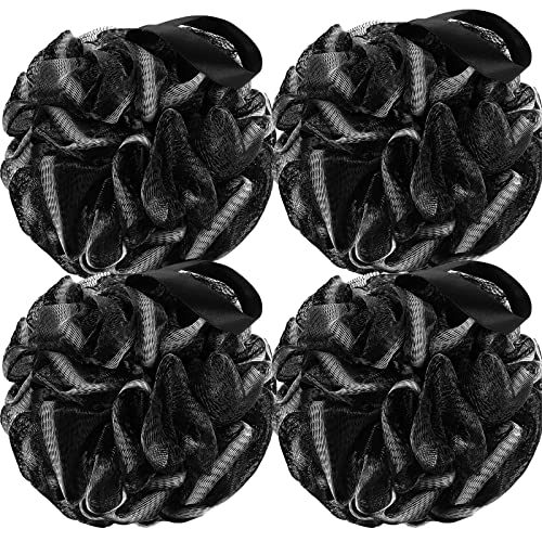 DadyMart Bath Shower Loofah Sponge 60g Bath Mesh Pouf Shower Ball Body Scrubber Exfoliating Bath Sponge for Women and Men, Set of 4, Black - style: Black M