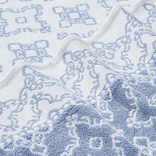 Modern Threads Charlize 6-Piece 100% Cotton Towel Set – Reversible Yarn Dyed Jacquard & Solid – Includes 2 Bath Towels, 2 Hand Towels, 2 Washcloths – Absorbent, Quick Dry, Soft & Durable – Blue - color: Blue, style: Fancy Medallion