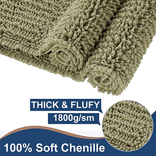FLOLEOPA Luxury Chenille Sage Green Bathroom Rugs Bath Mats Sets, Extra Soft and Absorbent Bathroom Rugs Non Skid Machine Wash Dry Bath Mats（32"x20" Plus 17"x24"） - color: Sage Green, size: 32"x20" Plus 17"x24"