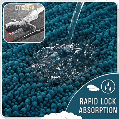 Yimobra Bathroom Rugs Non Slip Washable - Ultra Soft Absorbent Chenille Bath Mat, Quick Dry Shaggy Floor Carpet for Tub Shower, Rustic Turquoise Home Decor Accessories, 24x17 Inch - color: Peacock Blue, size: 24" X 17"