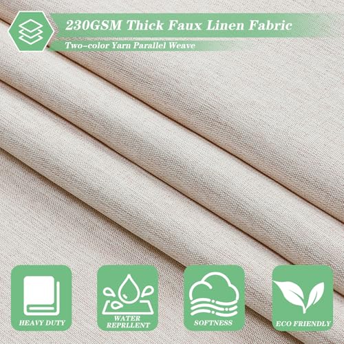 meioro Fabric Shower Curtain, Neutral Linen Textured Shower Curtain Set with 12 Hooks, Boho Farmhouse Bath Decor 230GSM Heavy Duty Polyester Cloth Shower Curtains for Bathroom, 72Wx96H, Beige/Cream