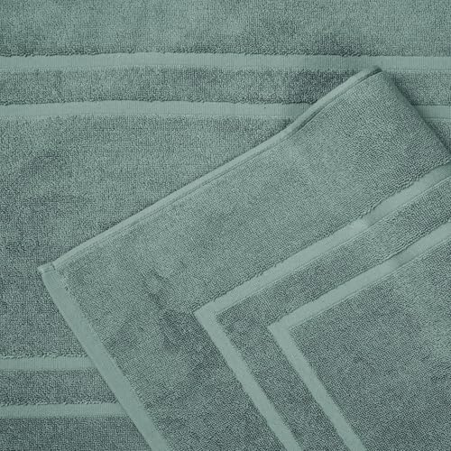 Feather & Stitch 2 Piece Towel Like Bath Mats (30x21 Inch) 100% Cotton Terry Bath Mat, Bathroom Shower Floor Mat [NOT A Bathroom Rug], Soft Absorbent Washable Mats - Granite Green - color: Granite Green