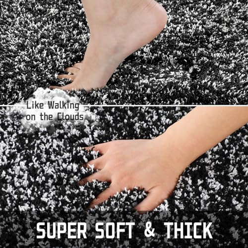 Yimobra Toilet Rugs U Shaped Washable 24X20, Ultra Soft and Water Absorbent Bath Mats, Non Slip Fluffy Shaggy Luxury Microfiber Contour Bath Rugs for Toilet, Dry Quick, Black and White - color: Black and White, size: 20" X 24" Contour Rug