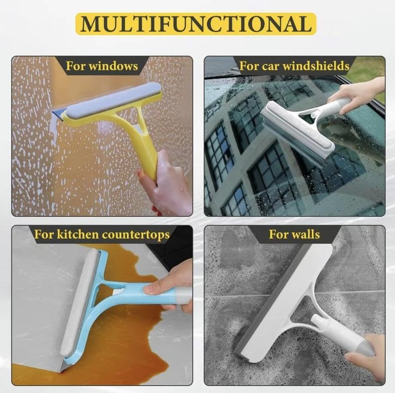 3 in 1 Spray Window Squeegee Cleaner Scraper, Window Squeegee Cleaner Tool with Spray Bottle for Shower Glass, Mirrors, Car, Home Window Cleaner Tool (White) - color: White
