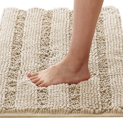 H.VERSAILTEX Bath Mats for Bathroom Non Slip Thick Chenille Striped Bath Rug Absorbent Fluffy Soft Shaggy Rugs Washable Dry Fast Plush Mats for Indoor, Bath Room, Tub - 20" x 32", Fog - color: Fog, size: 20" x 32"