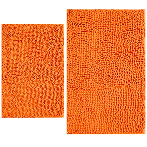 BOANKODU Bathroom Rugs Sets 2 Piece, Extra Soft Chenille Bath Mat Ultra Absorbent Bathroom Rug, Bathroom Mat with Non-Slip Bottom, Machine Washable Bath Rugs (20x32 Inch + 16x24 Inch, Orange) - color: Orange, size: 16" x 24" + 20" x 32" (Rectangular)