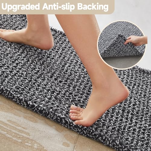 TYUU Black and White Bathroom Rugs, Waffle Bath Mat Non Slip Washable Super Absorbent Quick Dry Boho Farmhouse Bathroom Decor, 30"x20" Black and White - color: Black & White, size: 1'8" X 2'6" (Rectangular)