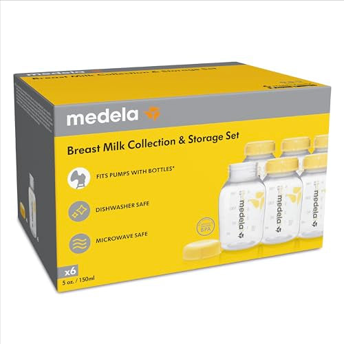 Medela Breast Milk Collection and Storage Bottles with Solid Lids - 6pk/5oz-150mL Breastmilk Container, Compatible Breast Pumps and Made Without BPA - size: 6 Count (Pack of 1), style: Storage Bottles