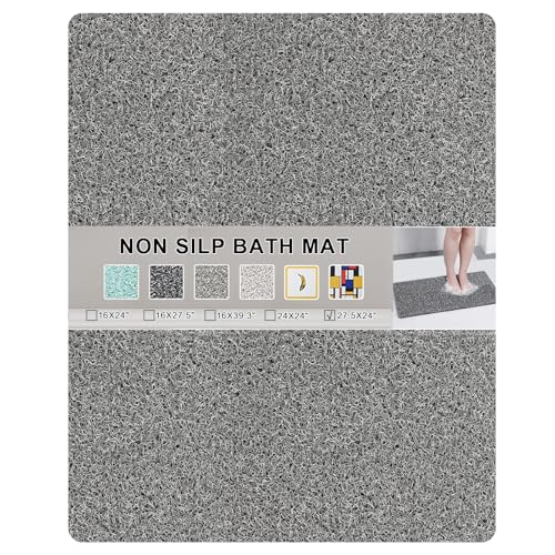 Nonslip Bathtub Mat, Anti Slip Bath Mat 0.6" Extra Thick, Quick Dry Bath Tub Anti Slip Shower Mat, Loofah Non-Slip Bath Mat for Tub Bathroom Pool Kitchen Entryway Home Hotel(Grey 24x27) - color: Grey, size: 27" x 24" (Rectangular)